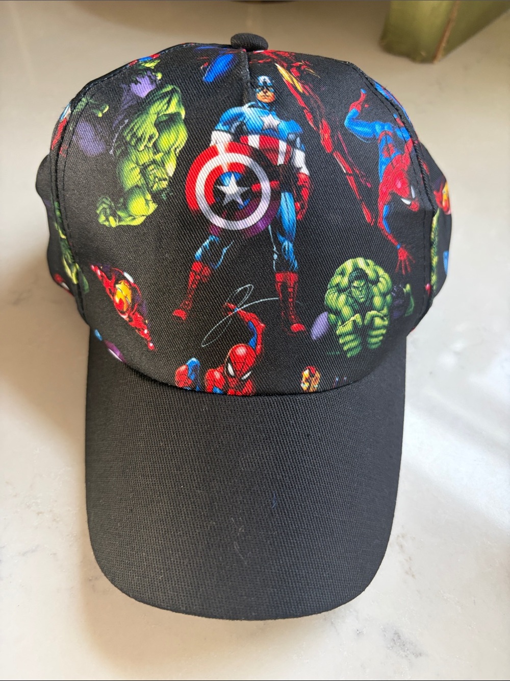 Marvel Kids Black Cap with Colorful Superhero Prints